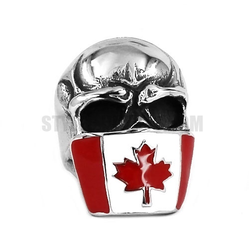 Stainless Steel Mens Ring Infidel Skull Biker Ring Biker Classic Gothic Canada Flag Skull Ring SWR0657 - Click Image to Close